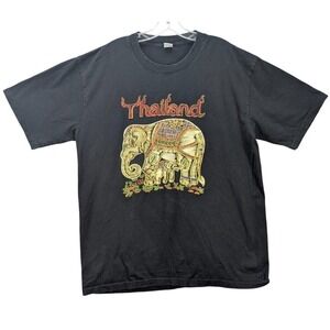 Thailand Elephant Souvenir Spellout Graphic T-Shirt Men's Size 2XL Black Vintage